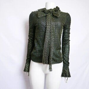 Vintage 1980s Koos van den Akker Gold Mesh Ruffle Blouse, size 8
